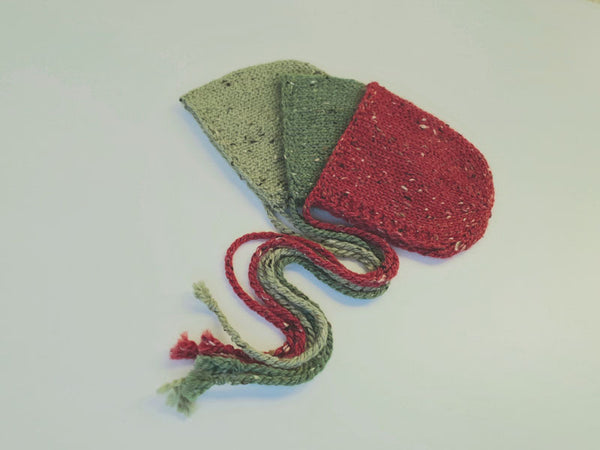 RTS 'CHARLIE' newborn tweed bonnet - CHRISTMAS COLOURS