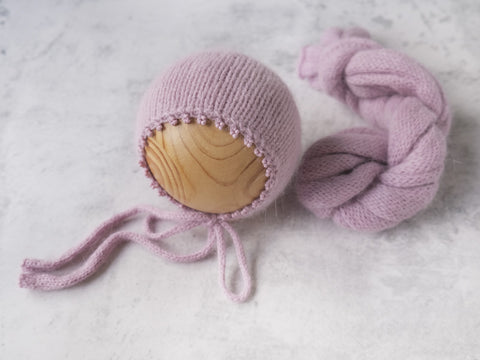 RTS 'LOUISE' newborn bonnet and wrap set - DUSTY LAVENDER