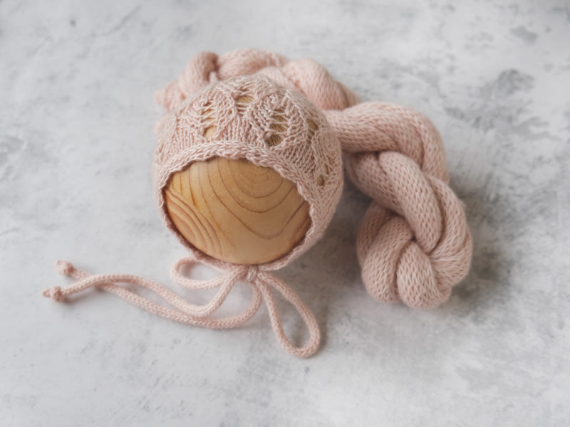 RTS 'GEORGIA' bonnet and wrap set - PEARL BLUSH (*LIMITED EDITION)