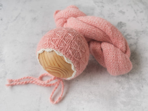 RTS 'YASMINE' bonnet and wrap set - SUNKIST CORAL