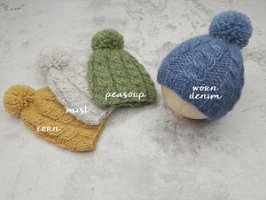 'FRANKIE' COLLECTION - Newborn cable pom pom beanie/beanie and wrap set  **MADE TO ORDER**