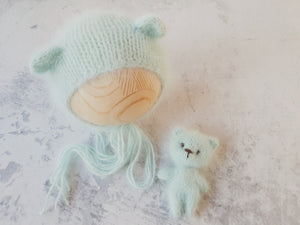 Teddy bear newborn bonnet/bonnet and cuddle bear set  **MADE TO ORDER**