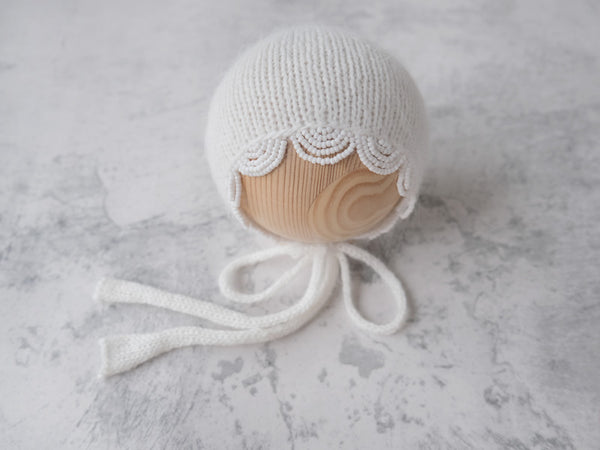 'AURORA' beaded bonnet **MADE TO ORDER** - SNOW