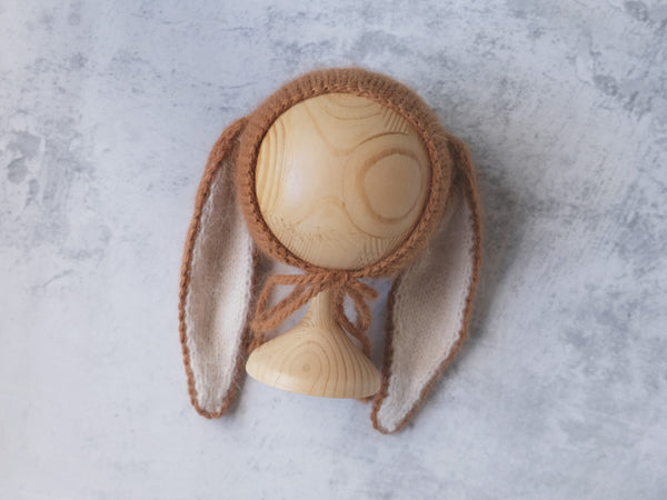 RTS newborn floppy ears bunny bonnet - CARAMEL